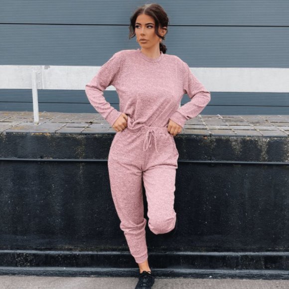 Pink Long Sleeve Top and High Waist Joggers Jogger Pants Two Piece Set - Picture 10 of 14